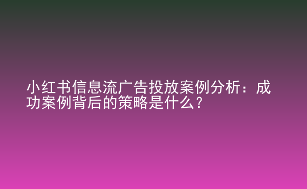  小紅書信息流廣告投放案例分析：成功案例背后的策略是什么？
